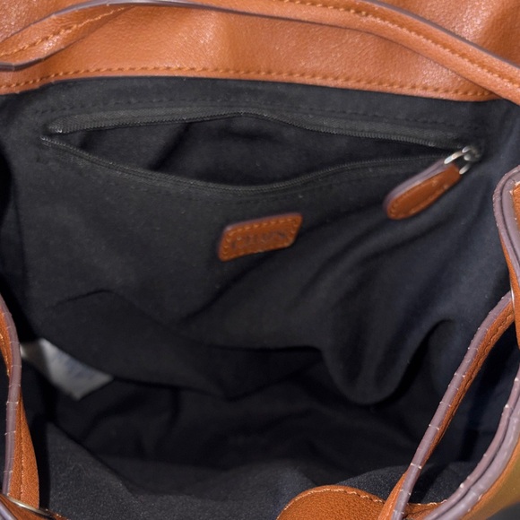 Chaps Brown Faux Leather Drawstring Backpack - Picture 2 of 8